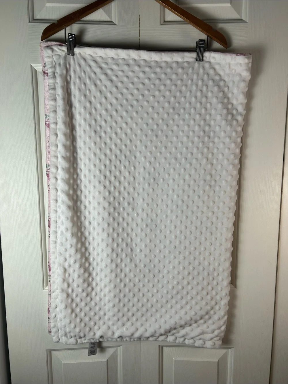 Catherine Malandrino Pink Fox Baby Blanket White Minky Dot Reversible Flowers